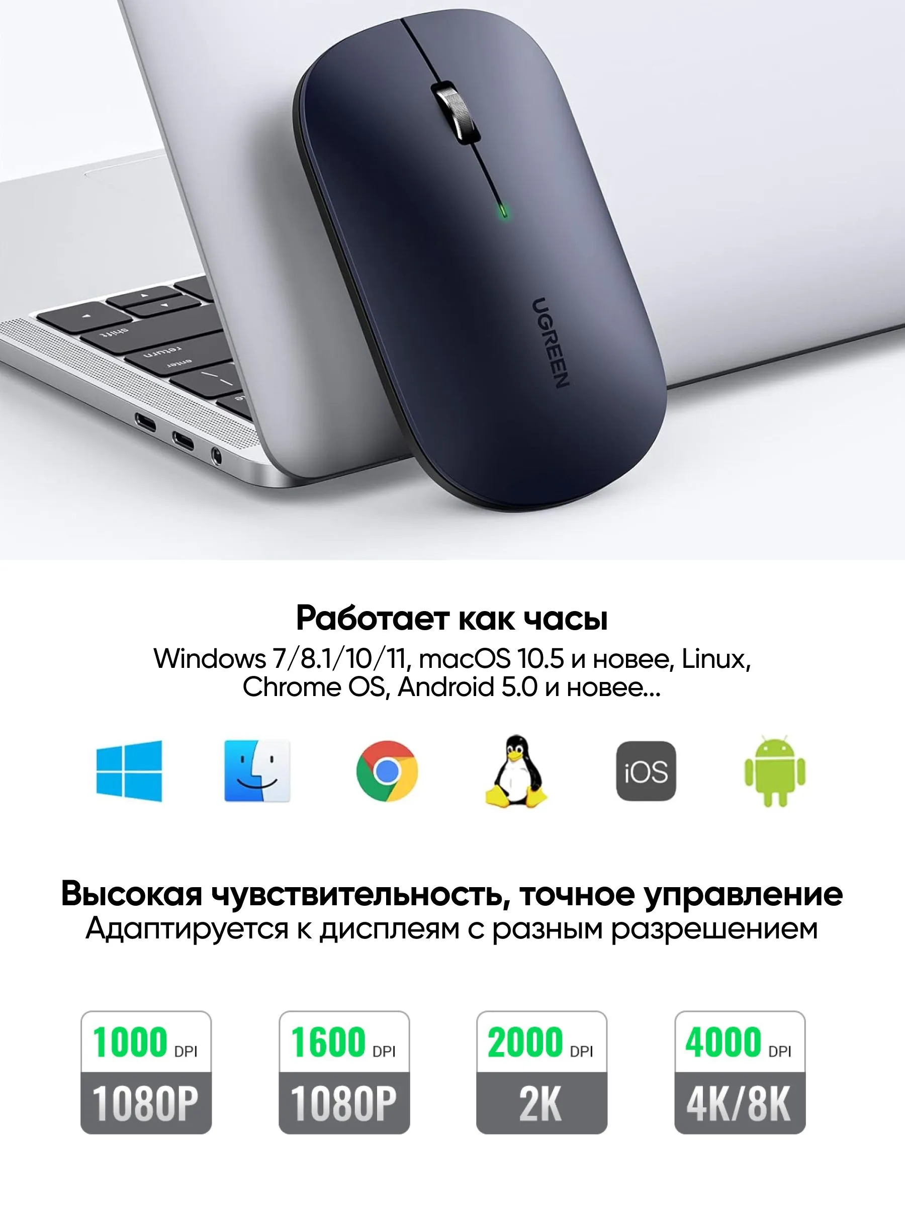 Беспроводная мышь UGREEN MU001 (черный)