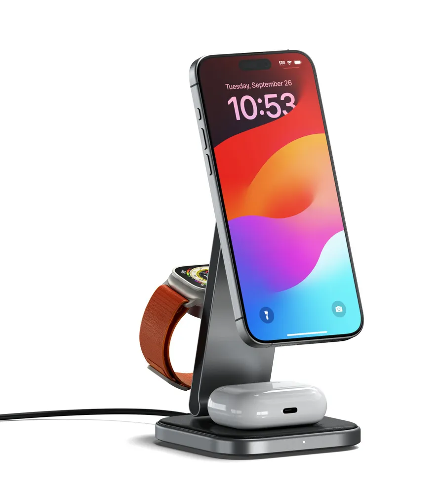 Беспроводное зарядное устройство Satechi 3-in-1 Foldable QI2 Wireless Charging Stand (серый)