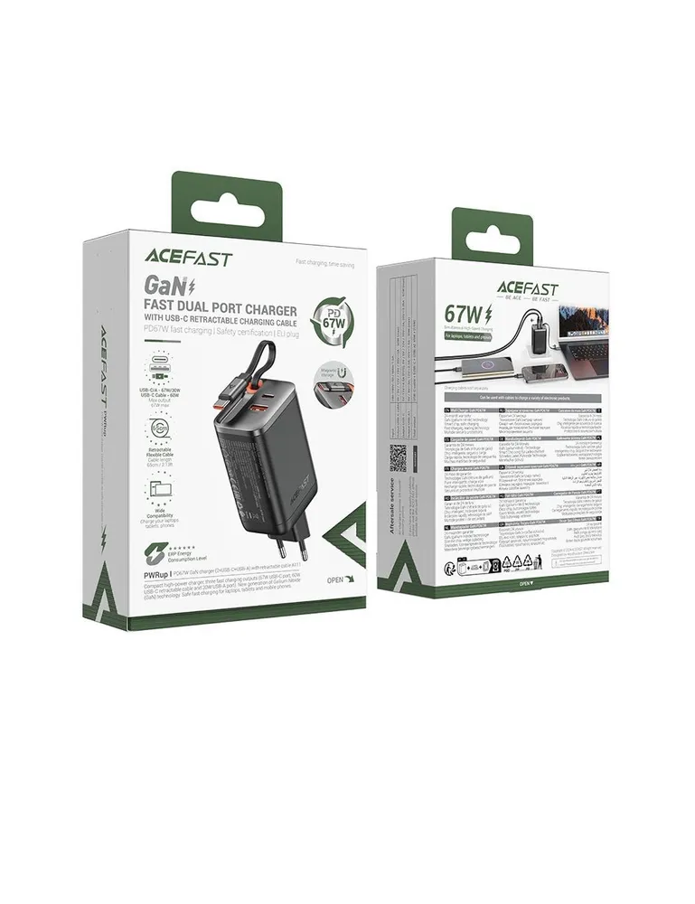 Зарядное устройство ACEFAST A111 PD67W Gan Charger 2xUSB-C+USB-A (черный)