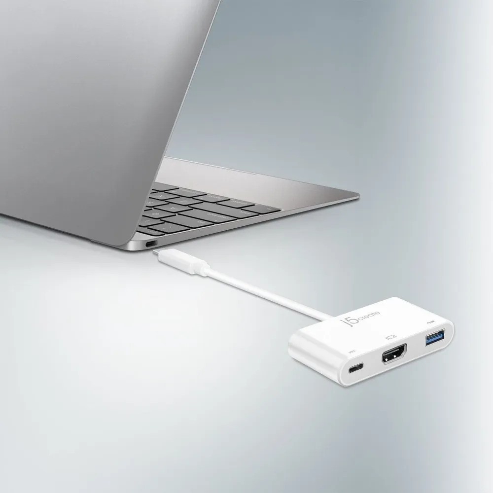 Переходник j5create USB-C на HDMI и USB Type-A 3.0/Power Delivery (белый)