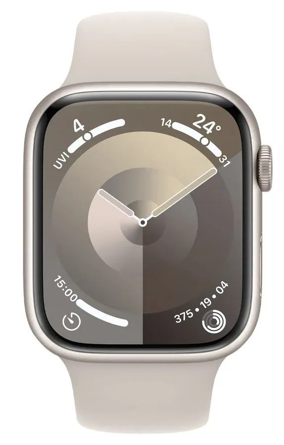 Умные часы Apple Watch Series 9 GPS Starlight Aluminium Case with Starlight Sport Band (45mm, M/L, серебристый)