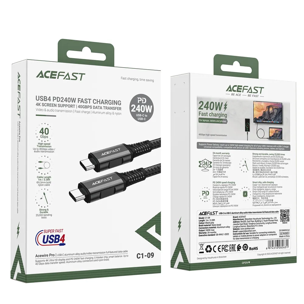 Кабель ACEFAST C1-09 USB-C to USB-C PD (черный)