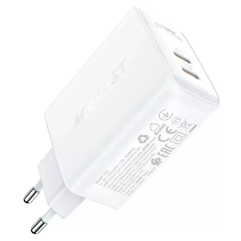 Зарядное устройство ACEFAST A29 PD50W GaN (USB-C+USB-C, белый)