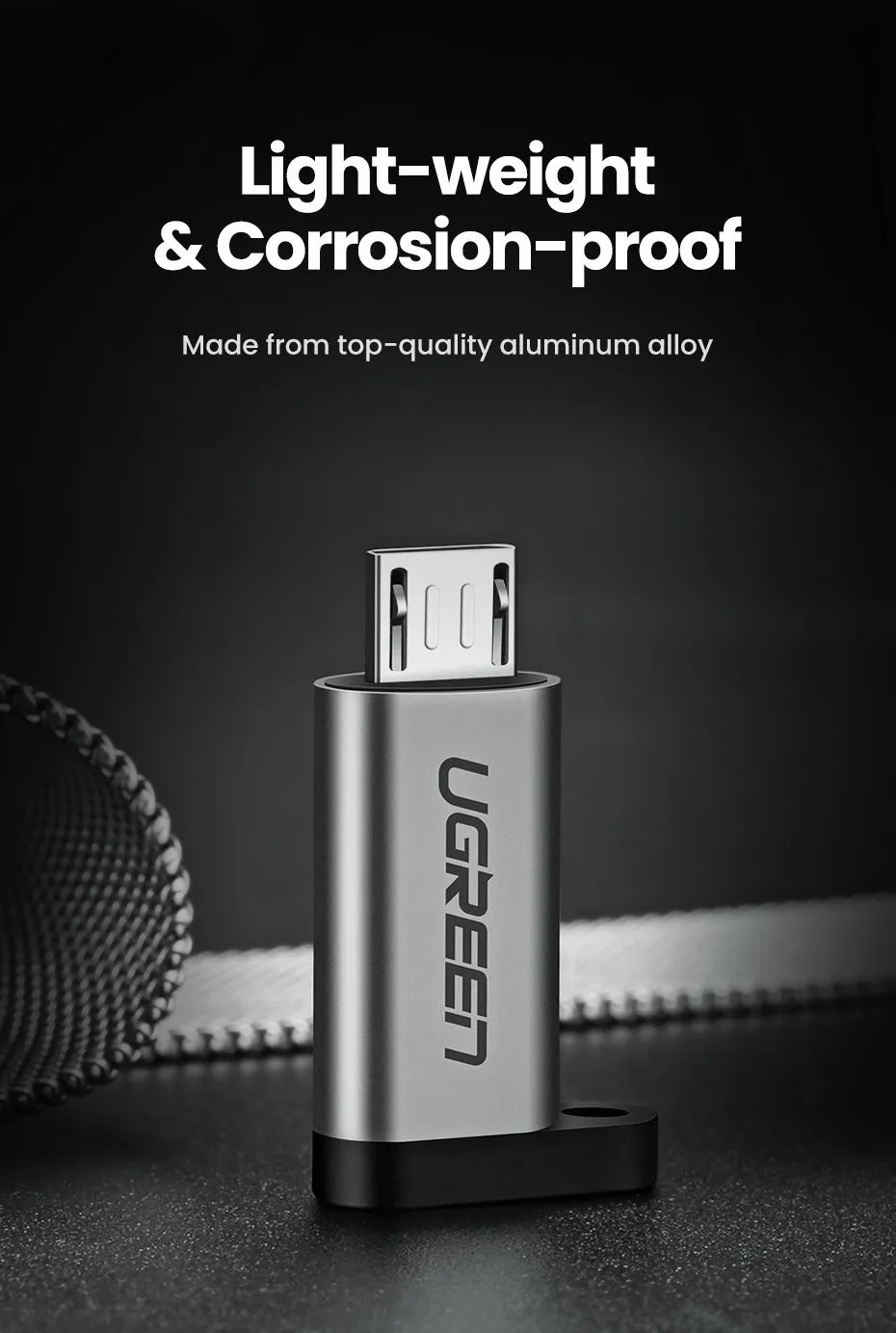 Адаптер UGREEN US282 USB-C Female to Micro USB Male (серый)