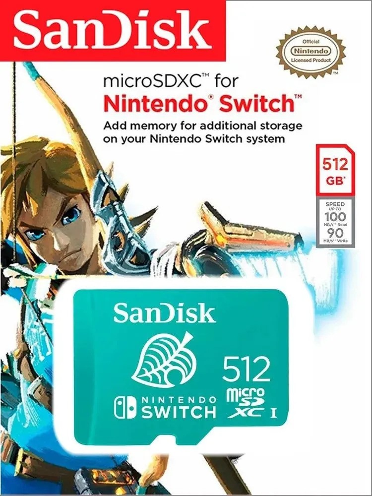 Карта памяти SanDisk microSDXC UHS-I (512 ГБ, для Nintendo Switch, бирюзовый)