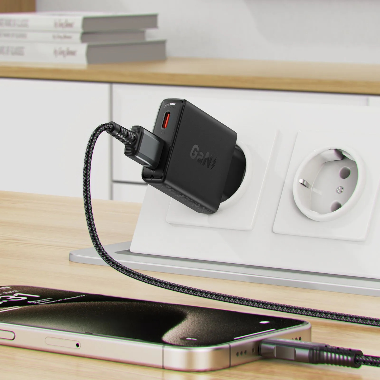 Зарядное устройство ACEFAST A69 PD30W GaN (USB-A+USB-C) ultra-thin charger (EU, черный)