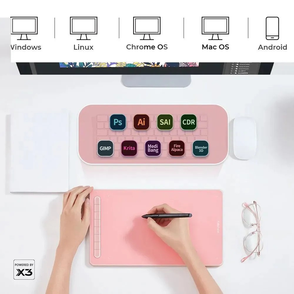 Графический планшет XPPen Deco L (розовый)