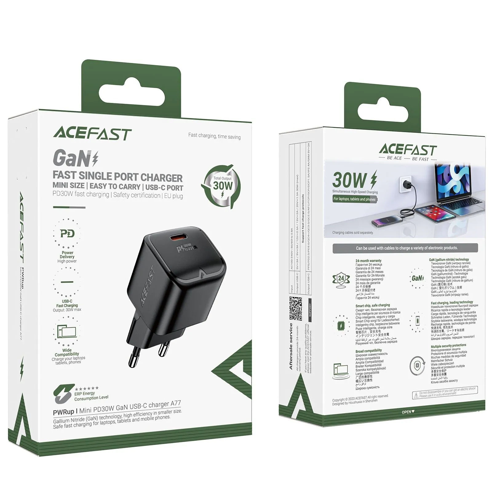 Зарядное устройство ACEFAST A77 mini PD30W GaN USB-C charger (EU, черный)