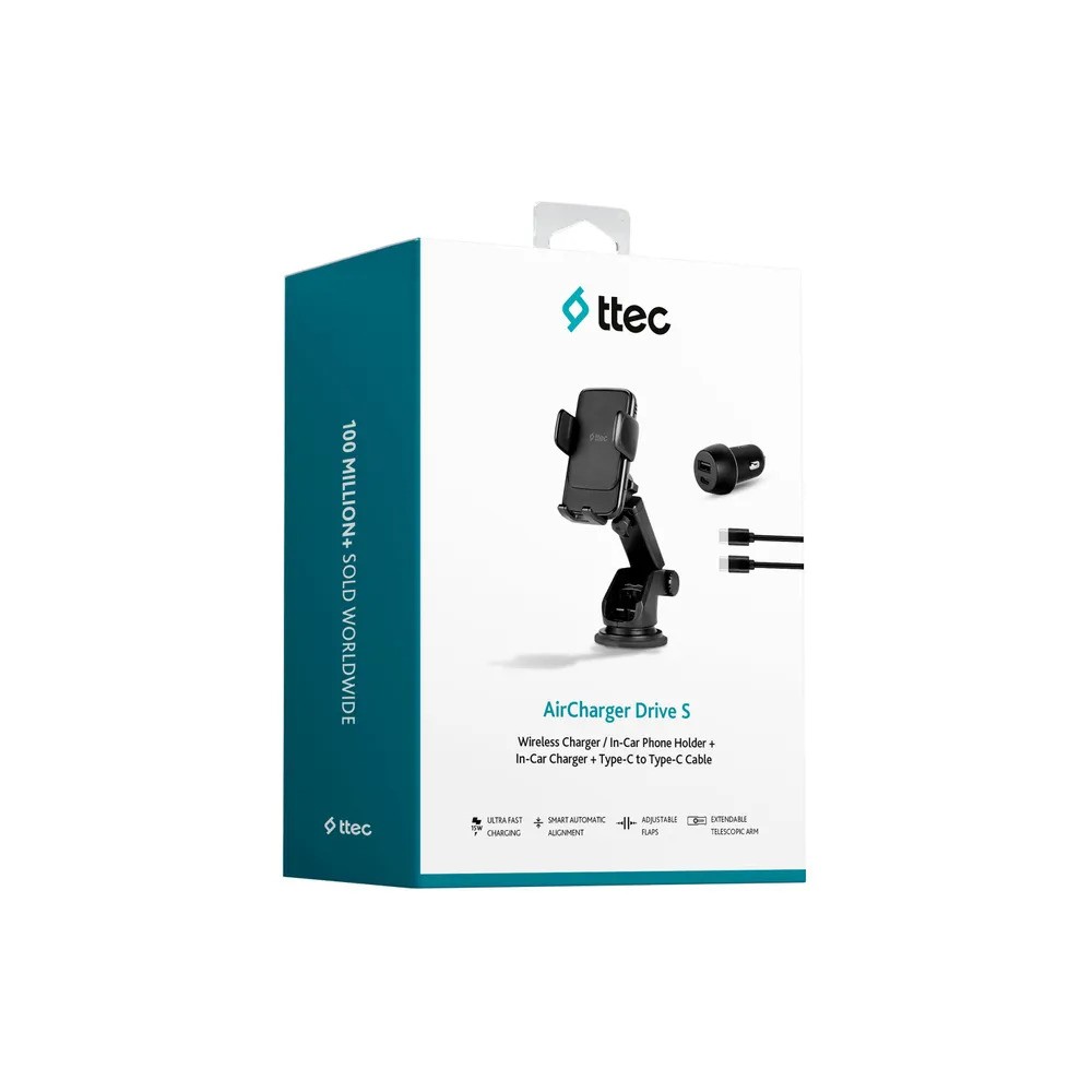 Держатель для телефона TTEC AirCharger Drive S Wireless Fast Charge In Car Phone Holder (с функцией беспроводной зарядки, черный)