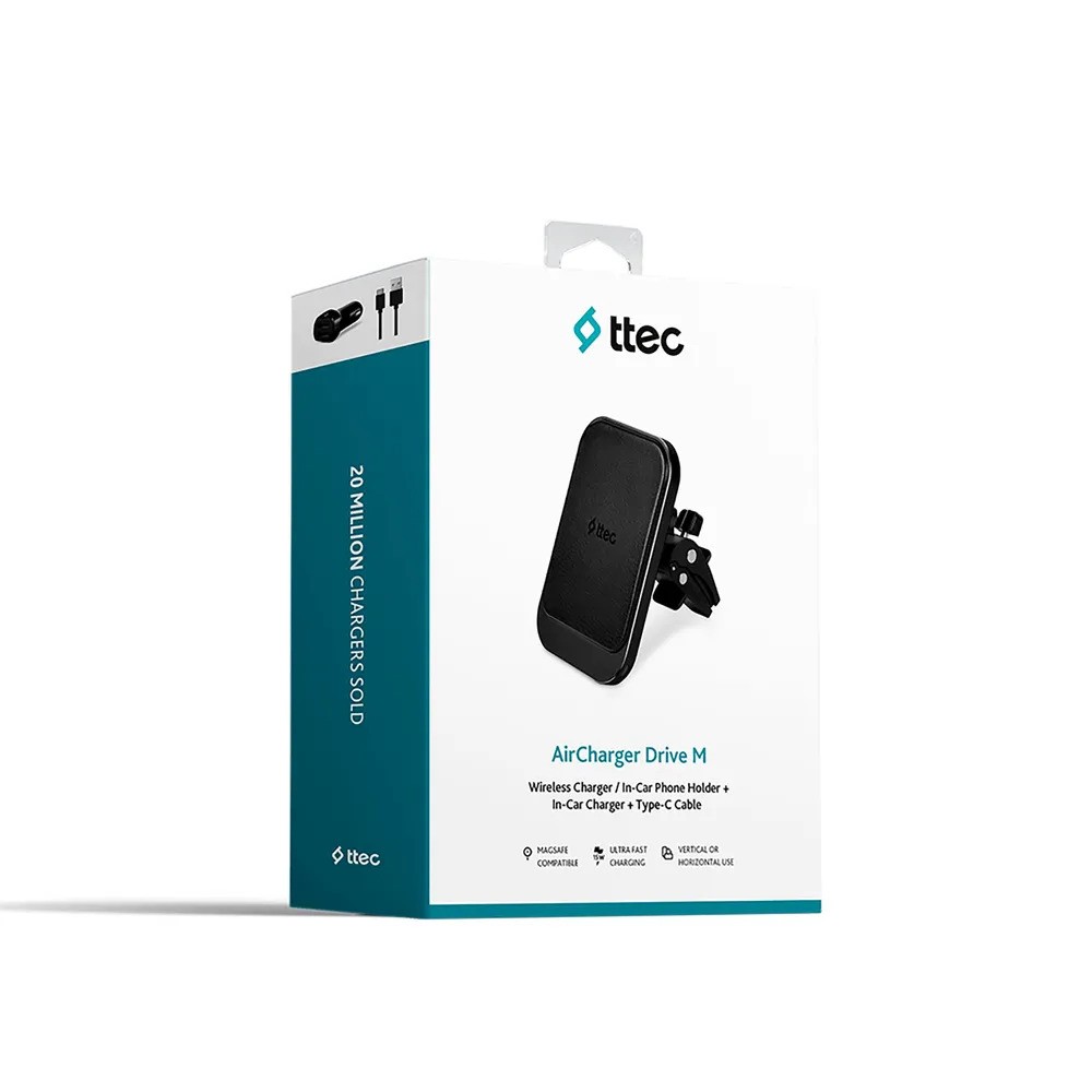 Держатель для телефона TTEC AirCharger Drive M MagSafe Compatible Wireless Charger and In-Car Holder with Magnets (с функцией беспроводной зарядки, черный)