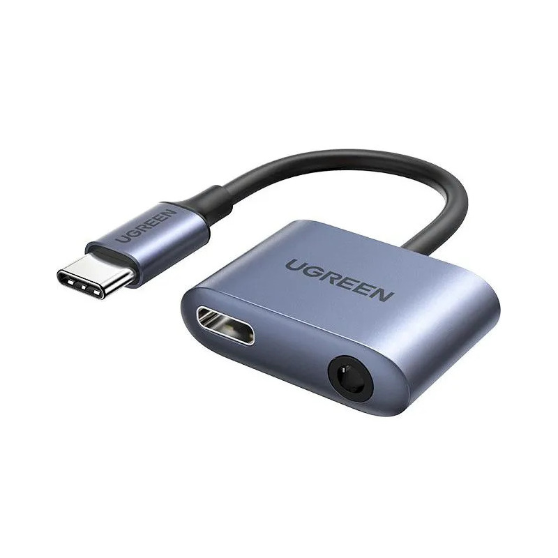 Адаптер UGREEN CM231 USB-C to 3.5mm Audio Adapter with PD (серый)