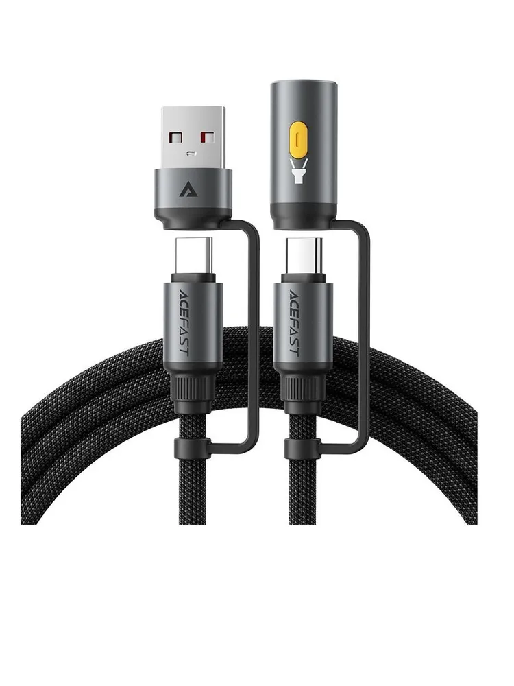Зарядный кабель ACEFAST J5 Multi-Function Charging Data Cable USB-A+ USB-C+ Led Light (черный)