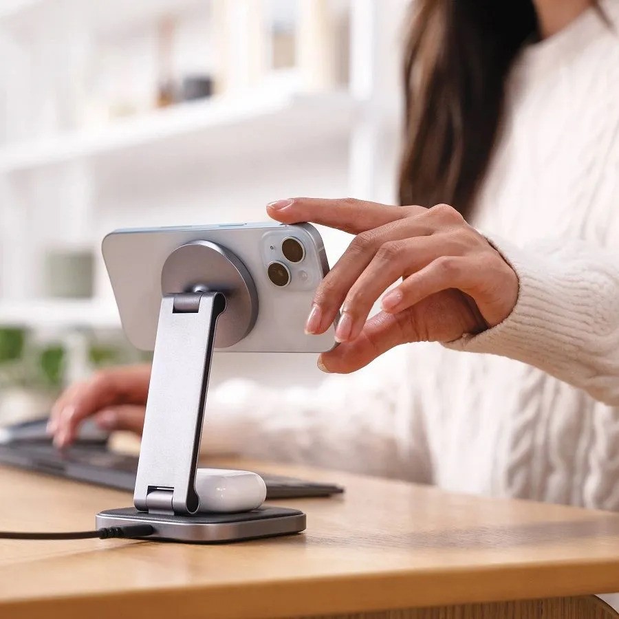 Беспроводное зарядное устройство Satechi 2-in-1 QI2 (серый)