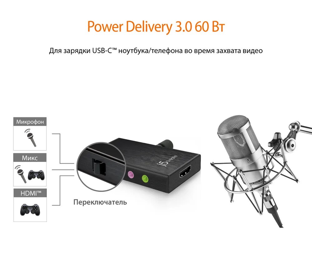 Внешняя карта видеозахвата j5create PD (HDMI на USB-C)