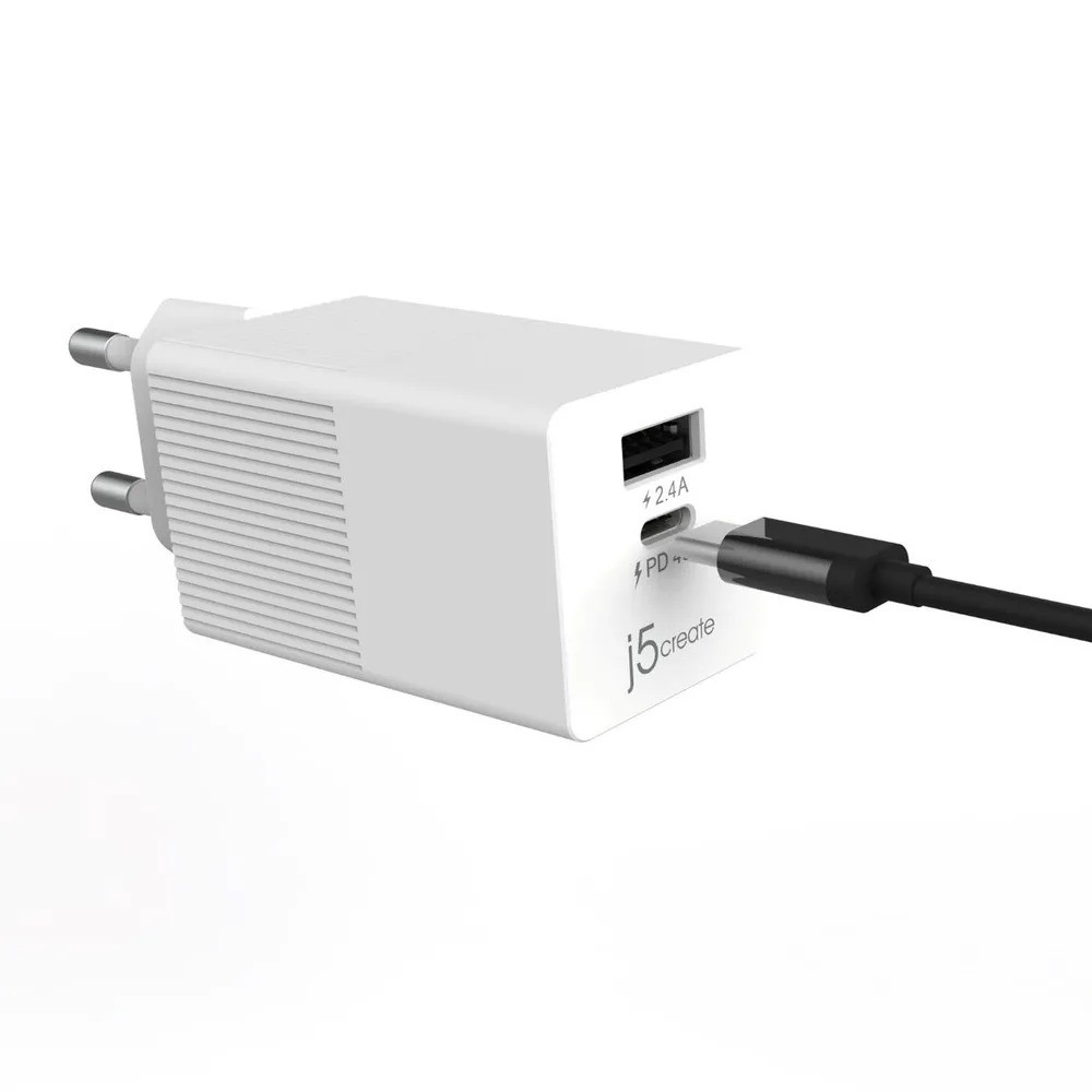 Сетевое зарядное устройство j5create 45W Dynamic PD USB-C/USB-A (белый)