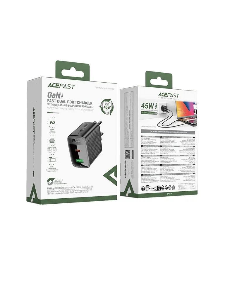 Зарядное устройство ACEFAST A106 P45W Gan USB-C+USB-A (черный)