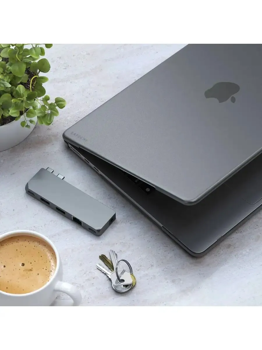 Чехол-накладка Satechi Eco-Hardshell Case For Macbook Air M2 (темный-прозрачный)