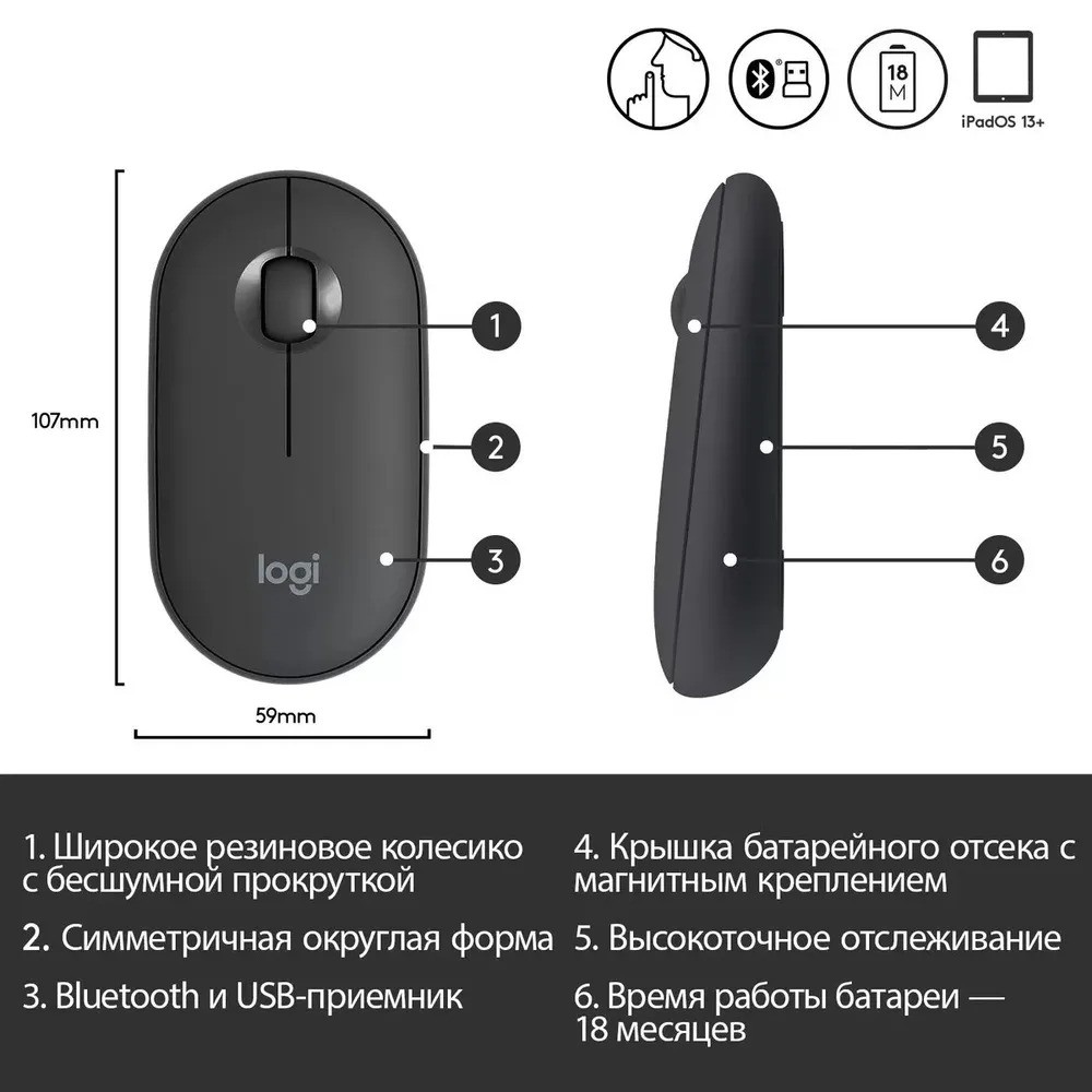 Мышь беспроводная Logitech M350 (черный)