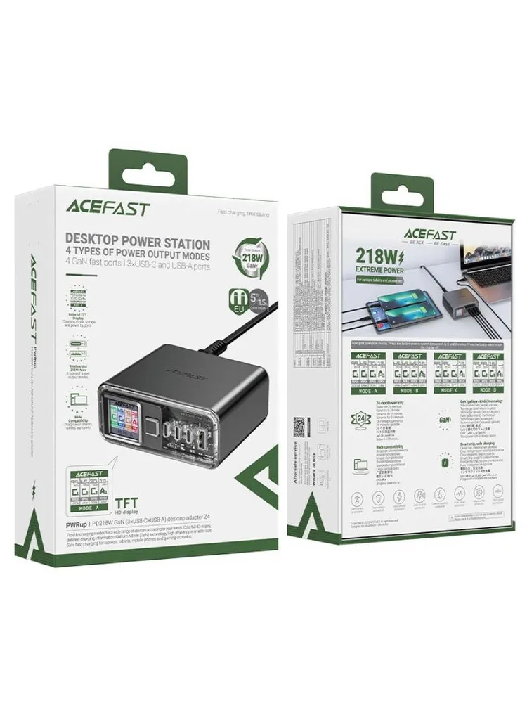 Зарядное устройство ACEFAST Z4 PD218W GaN (3xUSB-C+USB-A, серый)