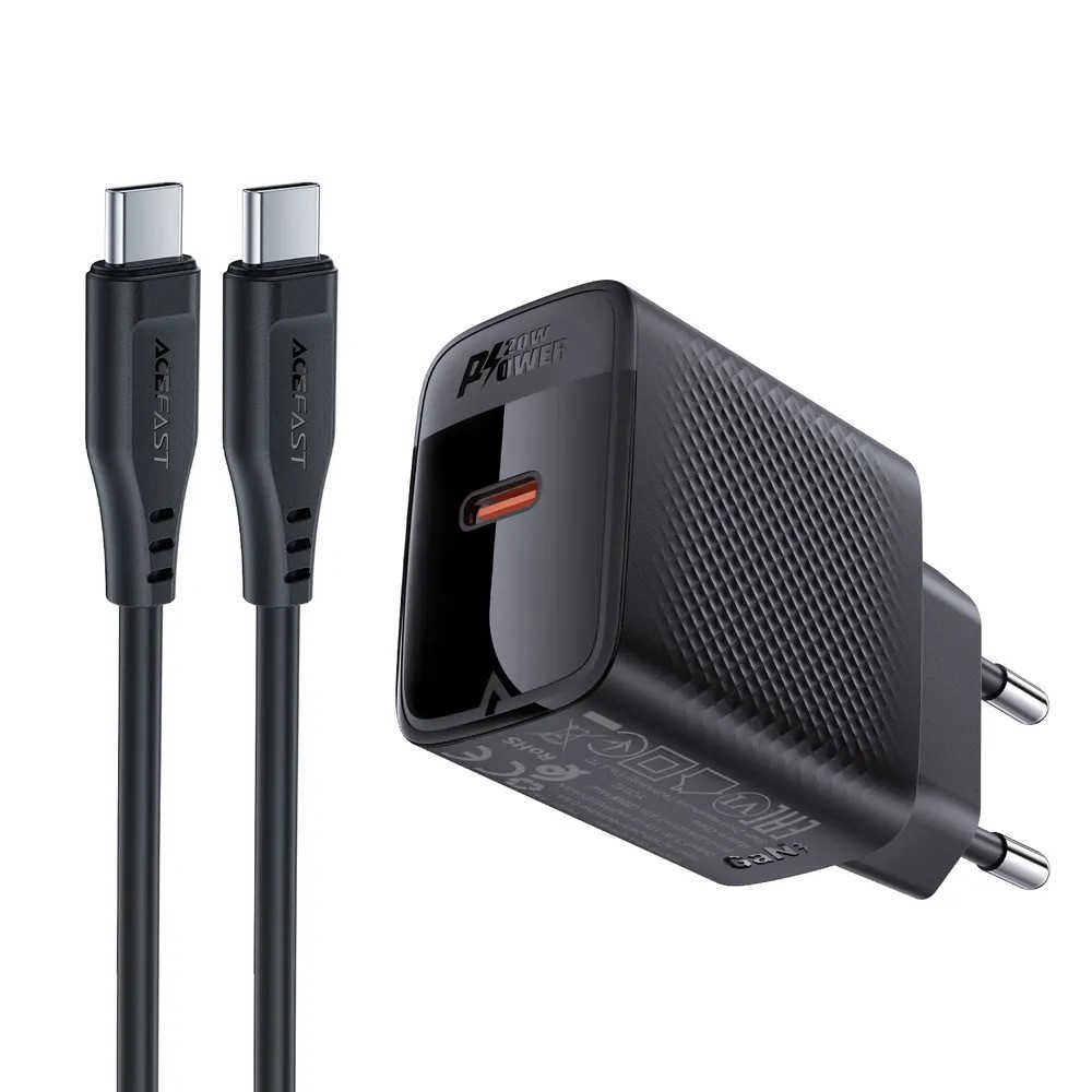 Зарядное устройство ACEFAST A82 PD20W GaN USB-C (с кабелем USB-C на USB-C, черный)
