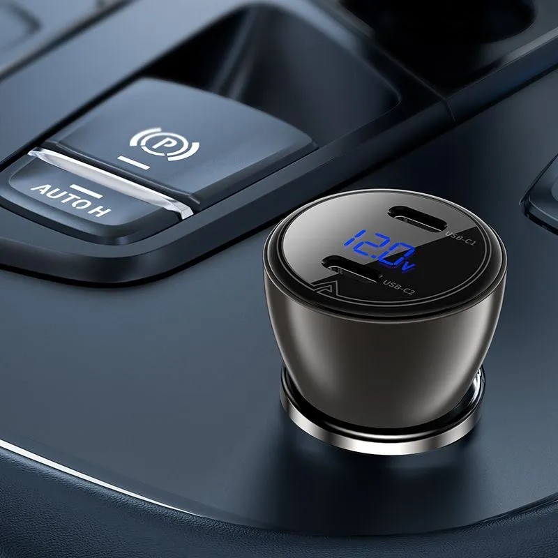 Автомобильное зарядное устройство ACEFAST B10 metal car charger 60W (USB-C + USB-C) with digital display (черный)