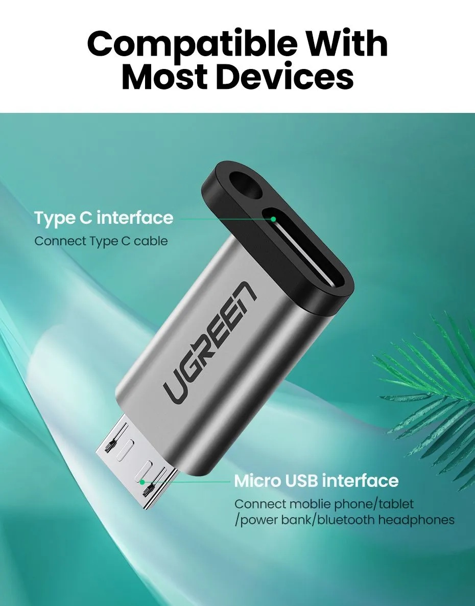 Адаптер UGREEN US282 USB-C Female to Micro USB Male (серый)