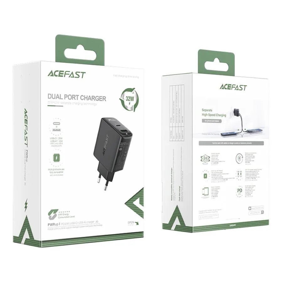 Зарядное устройство ACEFAST A5 PD32W USB-C+USB-A (черный)