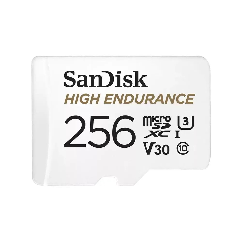 Карта памяти SanDisk High Endurance microSDHC (256 ГБ, с SD адаптером, белый)