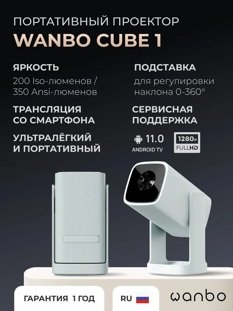 Проектор Wanbo Projector Cube 1 (голубой)