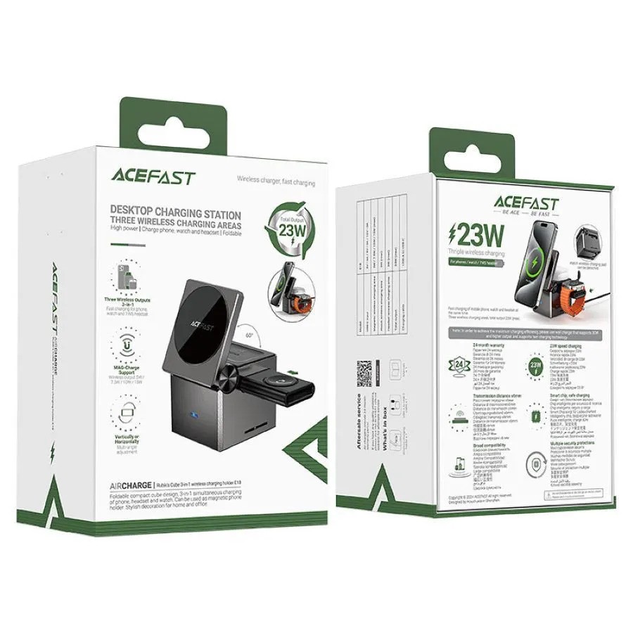 Беспроводное зарядное устройство ACEFAST E18 Rubik's Cube (3-в-1, серый)