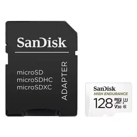 Карта памяти SanDisk High Endurance microSDHC (128 ГБ, с SD адаптером, белый)