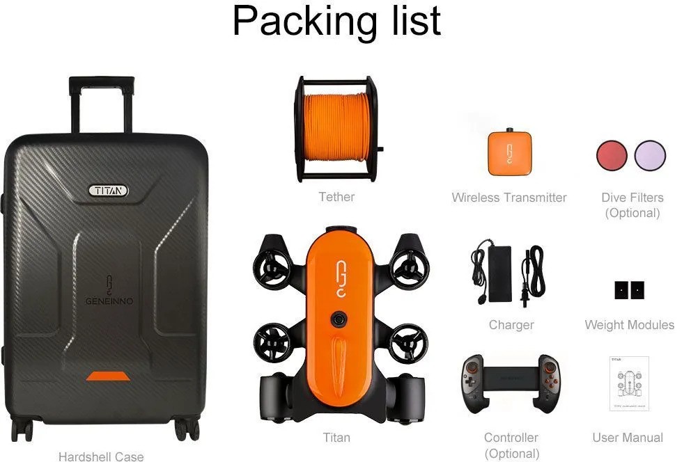 Подводный дрон Geneinno Titan 150M (черный/оранжевый)
