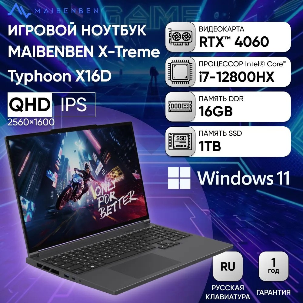 Игровой ноутбук Maibenben X-Treme Typhoon X16D-i72846 (16'', серый)