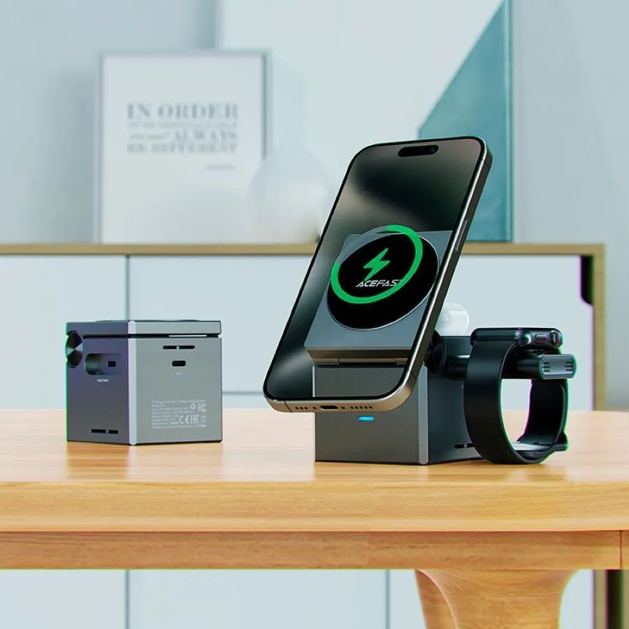 Беспроводное зарядное устройство ACEFAST E18 Rubik's Cube (3-в-1, серый)