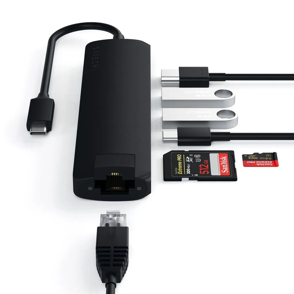 Адаптер Satechi Type-C Slim Multiport with Ethernet Adapter (черный)