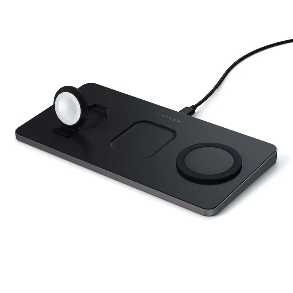 Беспроводное зарядное устройства Satechi Trio Wireless Charging Pad (для iPhone, AirPods, Apple Watch, серый космос)