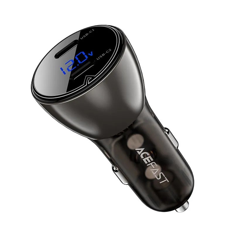Автомобильное зарядное устройство ACEFAST B10 metal car charger 60W (USB-C + USB-C) with digital display (черный)