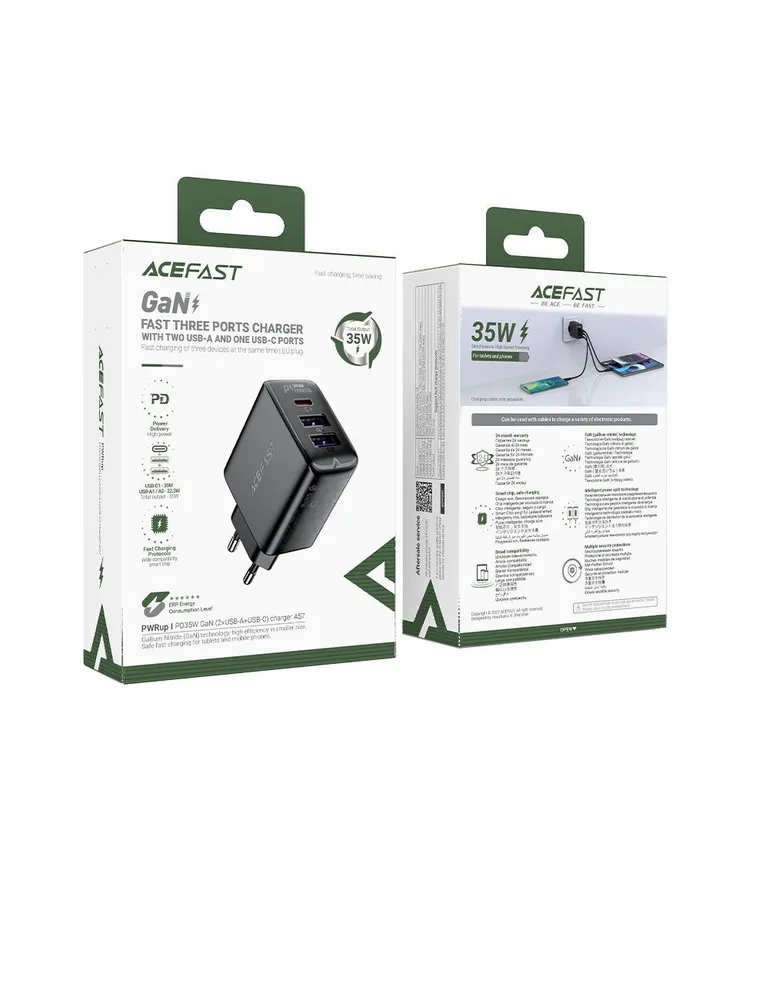 Зарядное устройство ACEFAST A57 PD35W GaN 2xUSB-A+USB-C (черный)