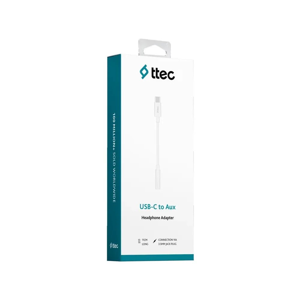 Кабель TTEC USB-C - 3.5mm Aux Converter (11см, белый)