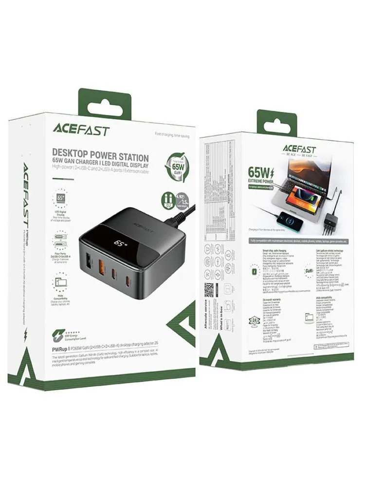 Зарядное устройство ACEFAST PD Z6 65W GaN (2xUSB-C+2xUSB-A, черный)