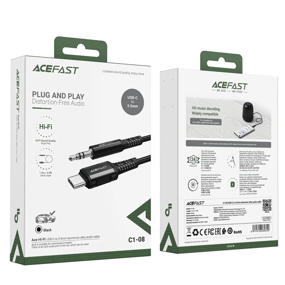 Аудиокабель ACEFAST C1-08 USB-C to 3.5mm (черный)