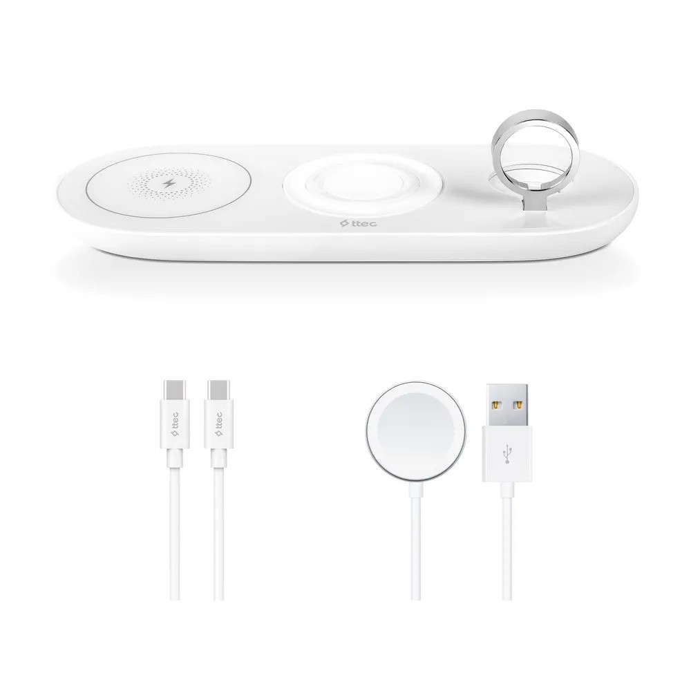 Беспроводная зарядная станция TTEC AirCharger Trio 3 in 1 iPhone + Apple Watch + AirPods Wireless Speed Charging Station (3-в-1, белый)