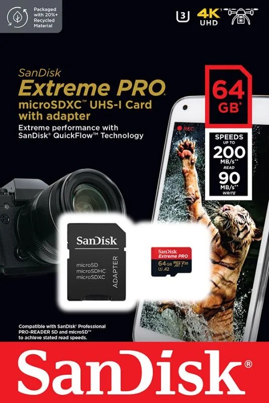 Карта памяти SanDisk Extreme Pro microSDXC (64 ГБ, черный/красный)
