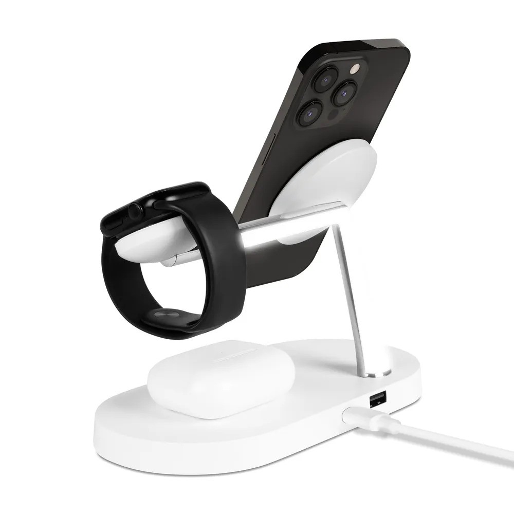 Беспроводная зарядная станция TTEC AirCharger Quattro M MagSafe Competitible 4in1 iPhone + Apple Watch + AirPods Wireless Fast charger with LED light (4-в-1, белый)