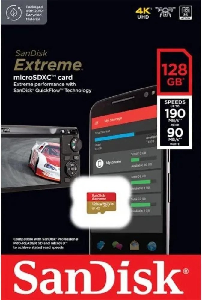 Карта памяти SanDisk Extreme microSDXC (128 ГБ, красный/золотой)