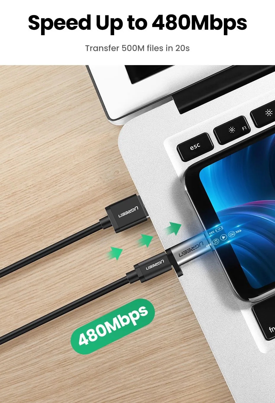 Адаптер UGREEN US282 USB-C Female to Micro USB Male (серый)