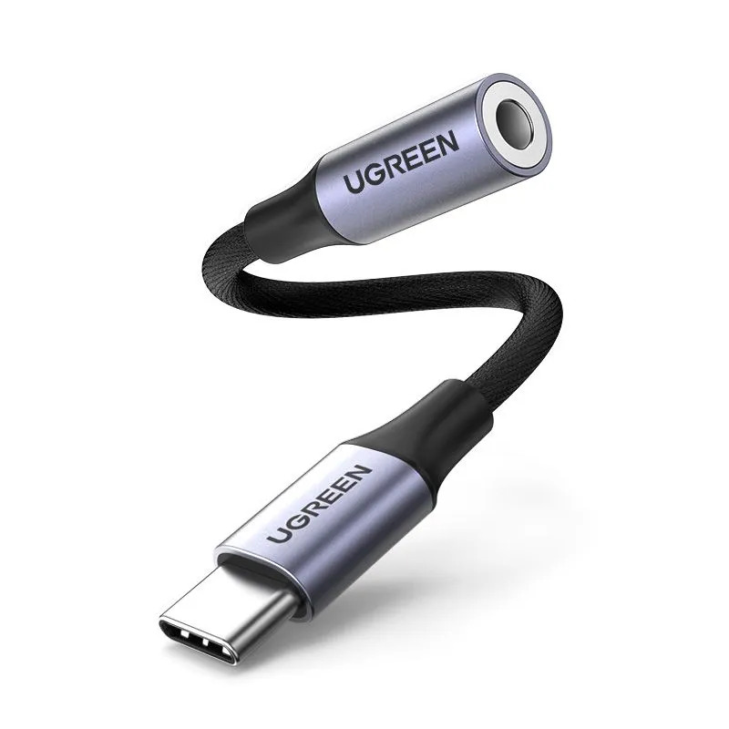 Адаптер UGREEN AV161 Type-C Male To 3.5mm Audio Adapter (10 см, серый)
