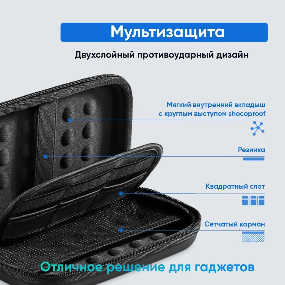 Органайзер UGREEN LP128 Hard Disk Storage (для кабелей, наушников и жестких дисков, L, черный)
