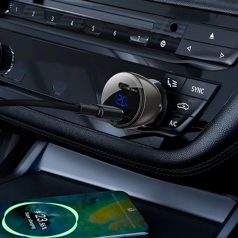 Автомобильное зарядное устройство ACEFAST B10 metal car charger 60W (USB-C + USB-C) with digital display (черный)