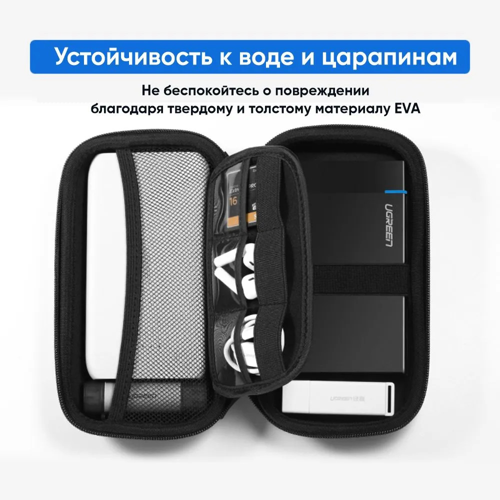 Органайзер UGREEN LP128 Hard Disk Storage (для кабелей, наушников и жестких дисков, L, черный)